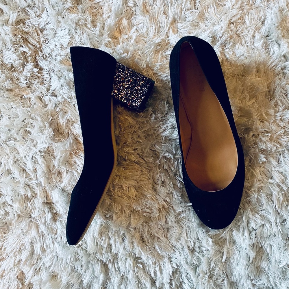Jcrew Bryn suede glitter block heel 9.5
